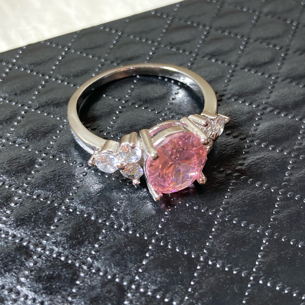 925 STERLING SILVER PINK CUBIC ZIRCON RING - Picture 2 of 5